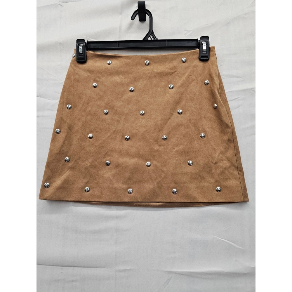 Future Collective Cognac Faux Suede Studded Mini Skirt Brown Size 2 258052084